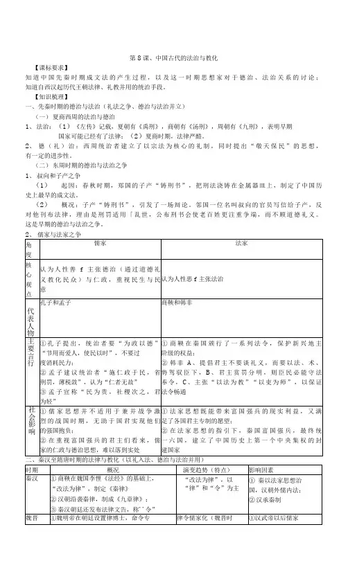 2021-2022学年部编版历史 选择性必修一教案 第8课、中国古代的法治与教化