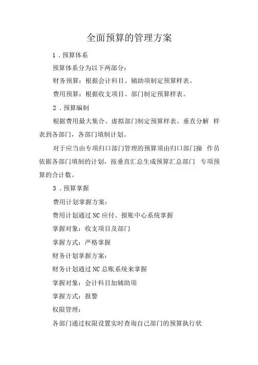 全面预算的管理方案