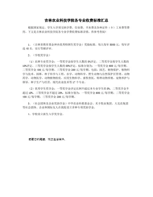 吉林农业科技学院各专业收费标准汇总