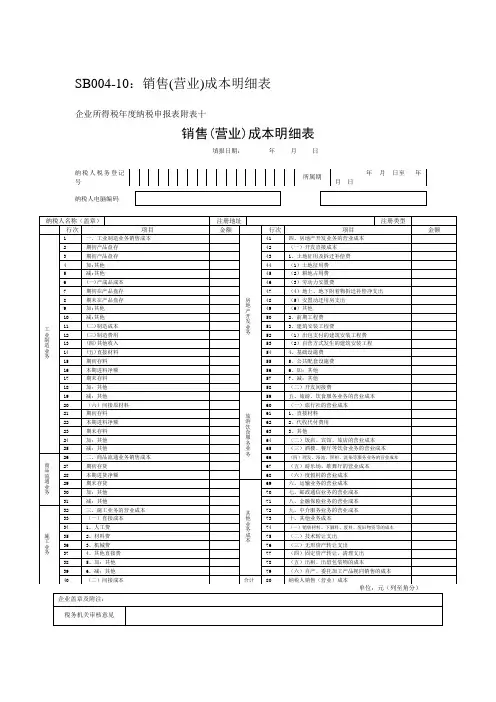 销售(营业)成本明细表