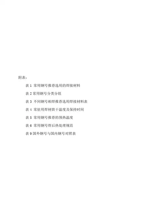 焊材选用表