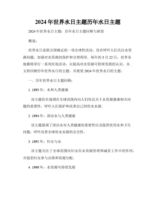 2024年世界水日主题历年水日主题