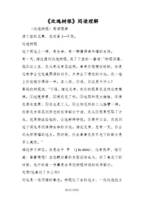 《玫瑰树根》阅读理解