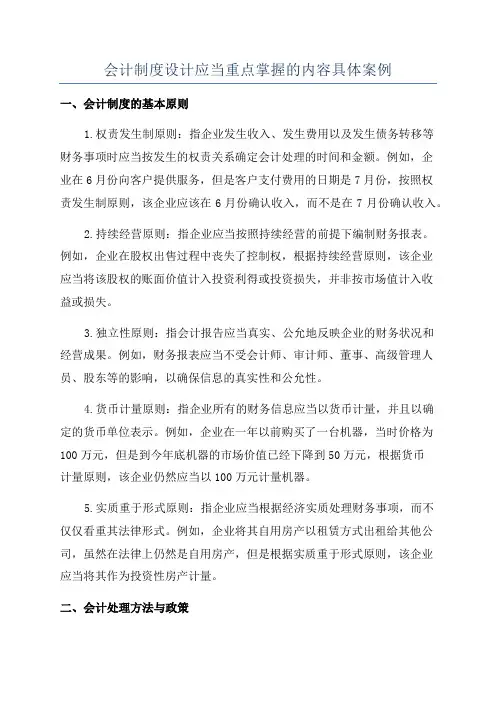 会计制度设计应当重点掌握的内容具体案例