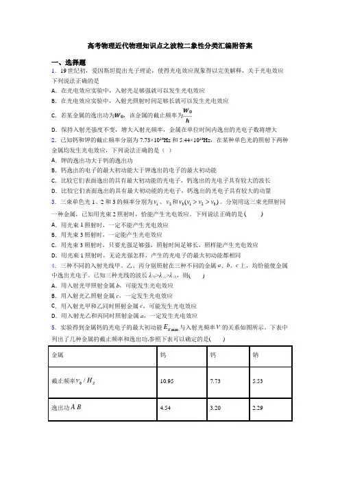 高考物理近代物理知识点之波粒二象性分类汇编附答案
