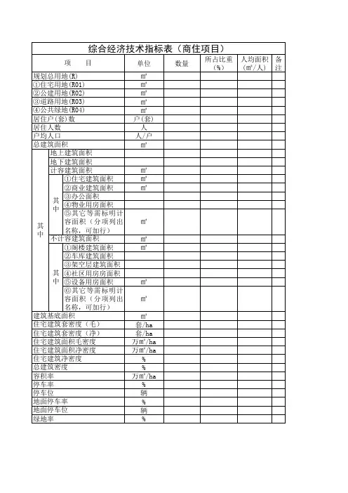 项目经济技术指标表
