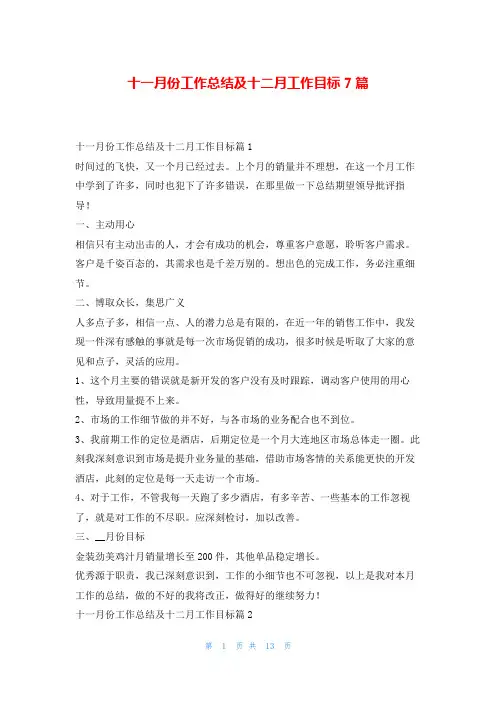 十一月份工作总结及十二月工作目标7篇99范文网