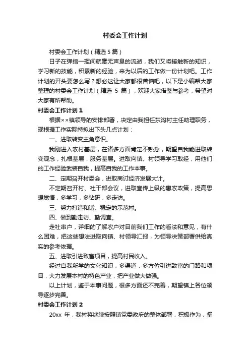 村委会工作计划（精选5篇）