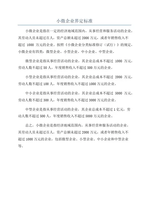 小微企业界定标准