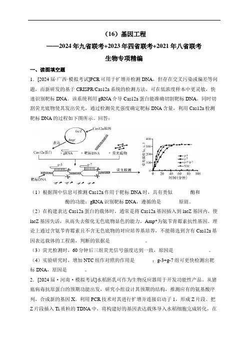 (16)基因工程——2024年九省联考+2023年四省联考+2021年八省联考生物专项精编