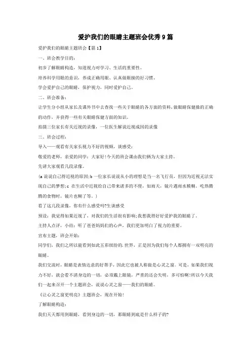 爱护我们的眼睛主题班会优秀9篇