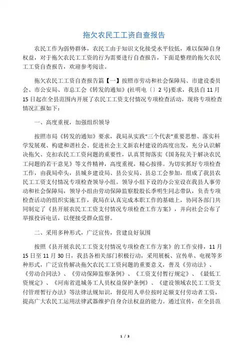 拖欠农民工工资自查报告
