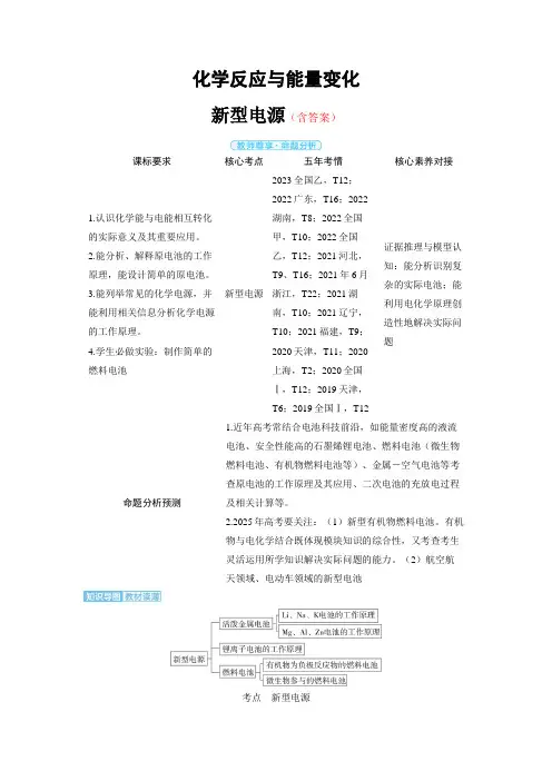 高中化学高考精品备课教案：新型电源
