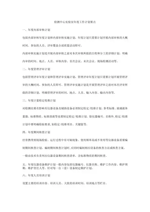 检测中心实验室年度工作计划要点