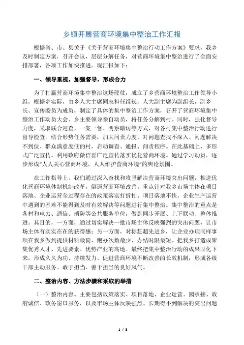 乡镇开展营商环境集中整治工作汇报