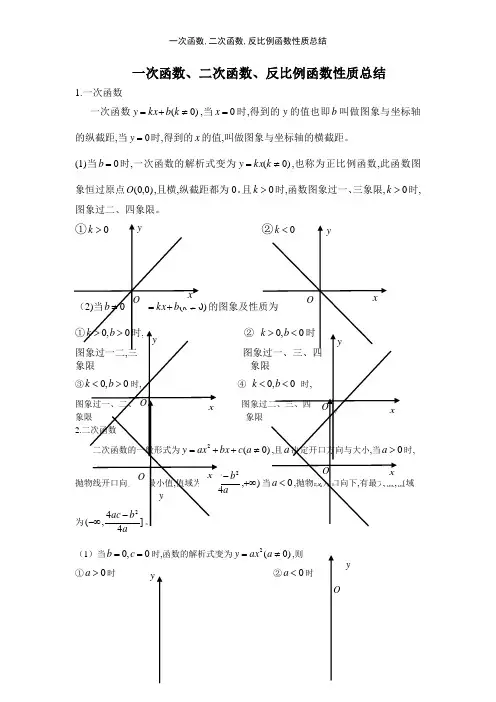 一次函数,二次函数,反比例函数性质总结