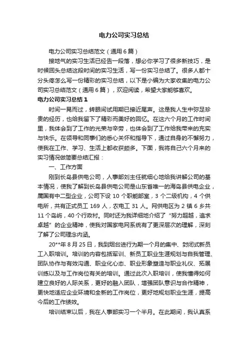 电力公司实习总结范文（通用6篇）