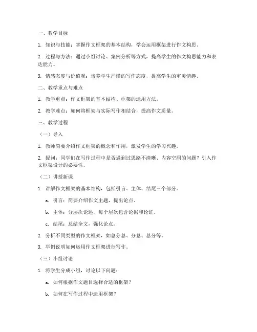 初中作文框架设计教案模板
