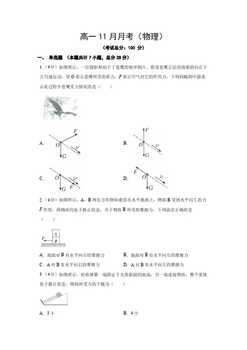 高一11月月考(物理)试卷含答案解析