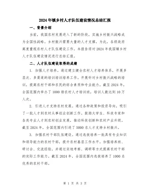 2024年镇乡村人才队伍建设情况总结汇报