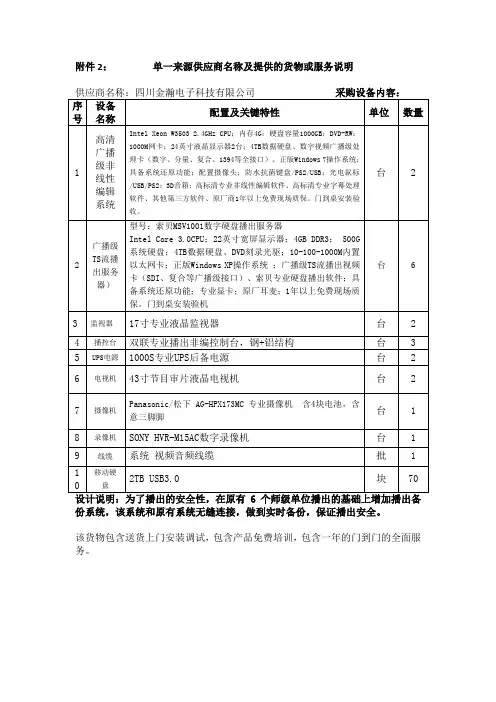 单一来源供应商名称及提供的货物或服务说明;