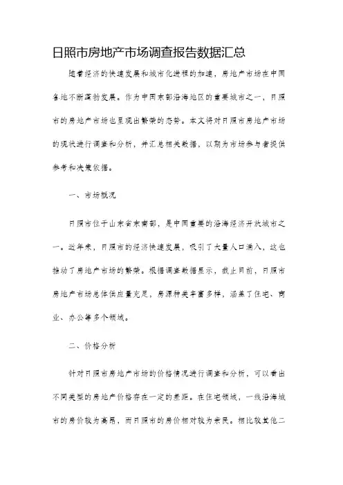 日照市房地产市场调查报告数据汇总