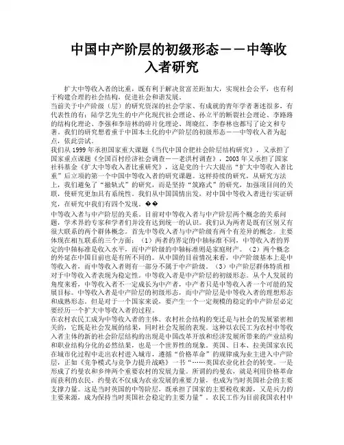 中国中产阶层的初级形态――中等收入者研究