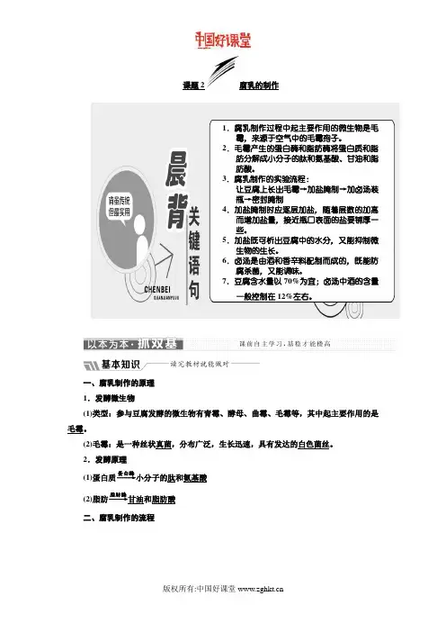 2016新课标三维人教生物选修1   专题一  课题2  腐乳的制作