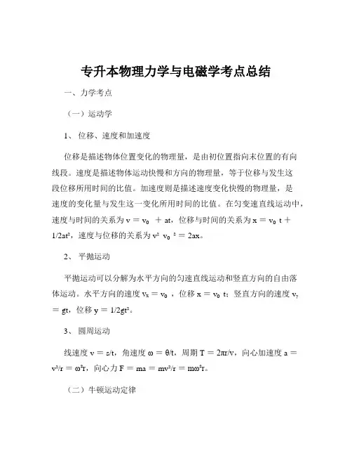 专升本物理力学与电磁学考点总结
