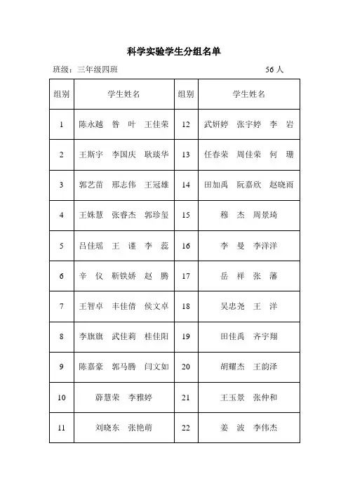 科学实验学生分组名单3.4