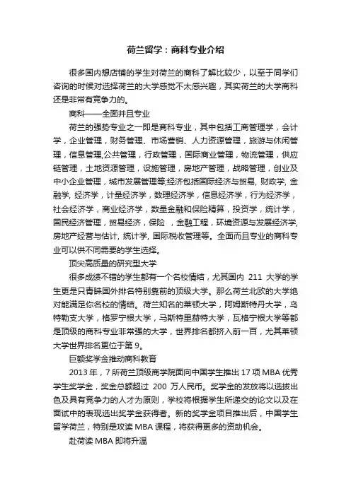 荷兰留学：商科专业介绍