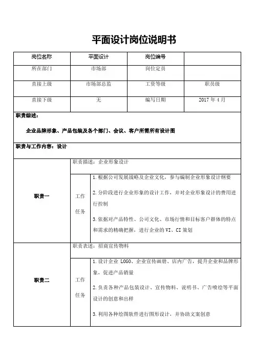 平面设计--岗位说明书