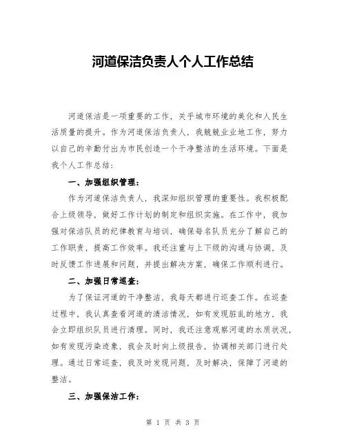 河道保洁负责人个人工作总结