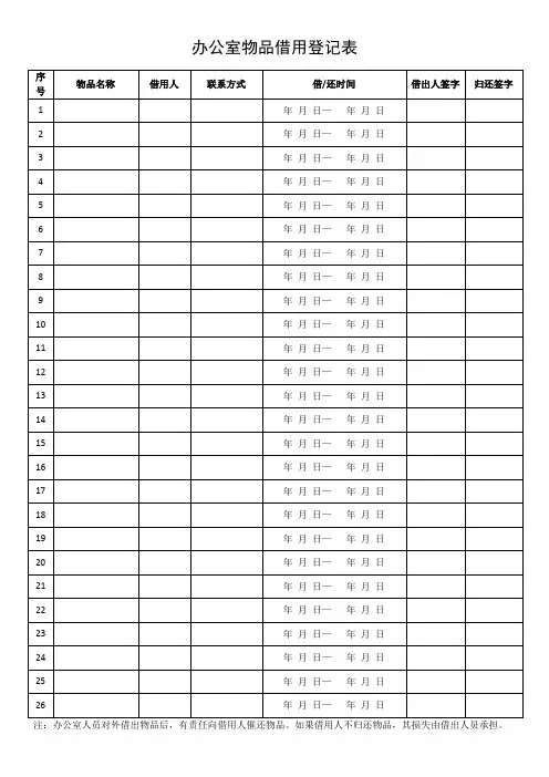 办公室物品借用登记表