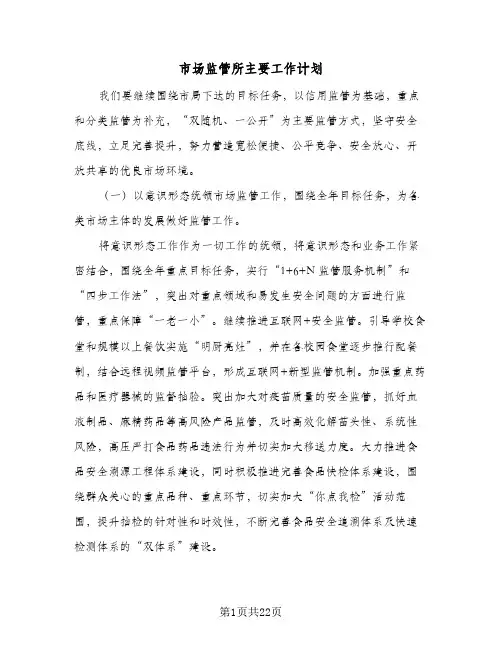 市场监管所主要工作计划(6篇)
