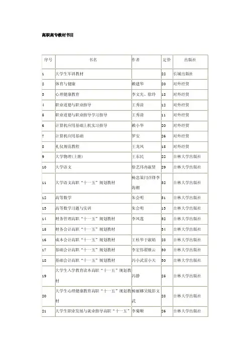 高职高专教材书目
