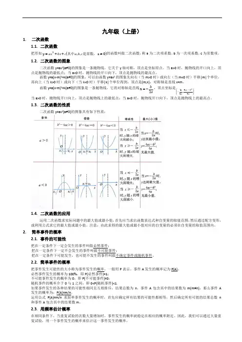 2017年浙教版九年级数学上学期知识点汇总