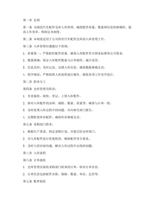 汽配仓库入库管理制度范本