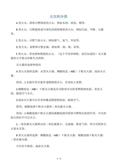 灭火器的种类及适应火种
