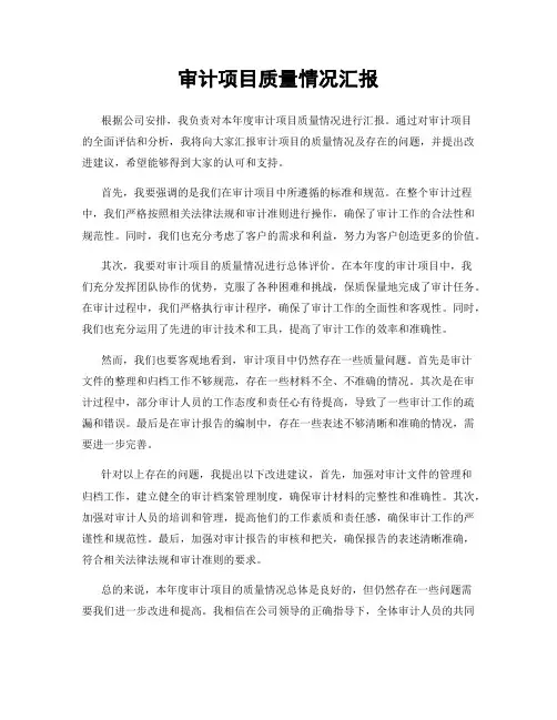 审计项目质量情况汇报
