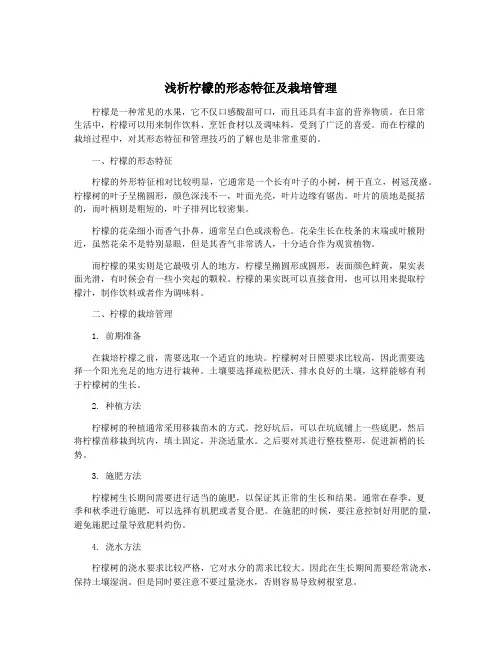 浅析柠檬的形态特征及栽培管理