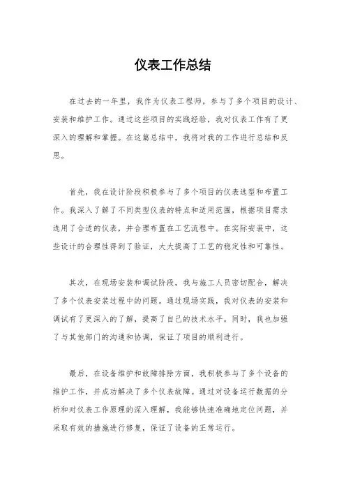 仪表工作总结