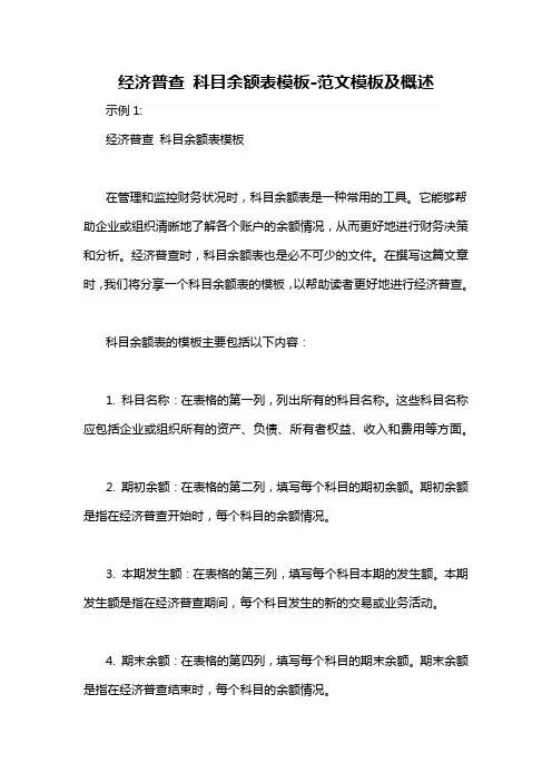 经济普查 科目余额表模板-概述说明以及解释