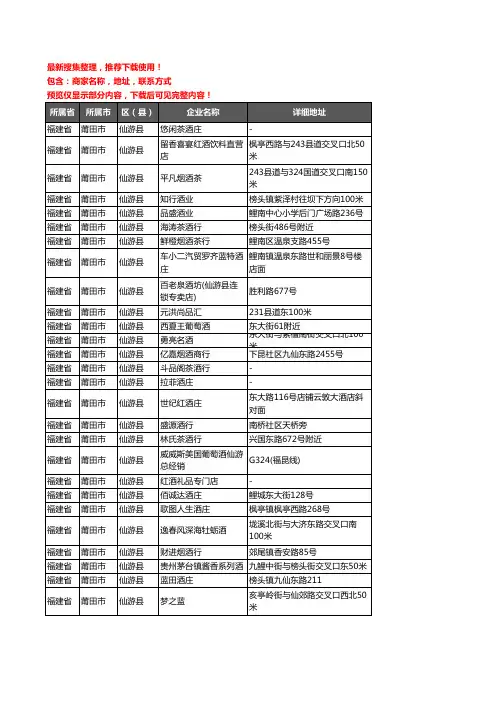 新版福建省莆田市仙游县酒水批发企业公司商家户名录单联系方式地址大全344家
