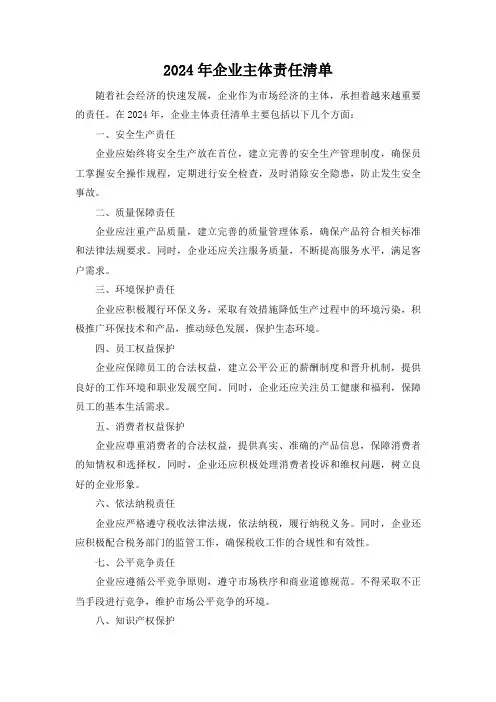 2024年企业主体责任清单