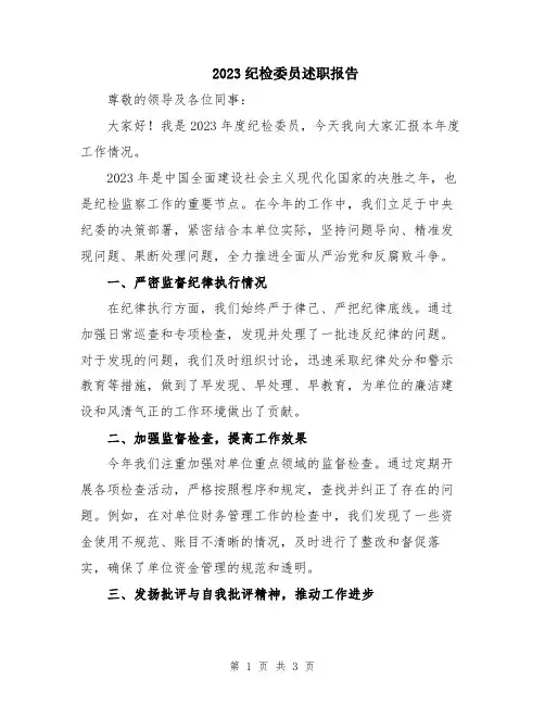 2023纪检委员述职报告