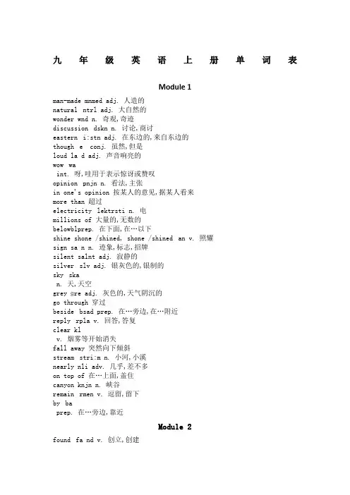 九年级上册单词表