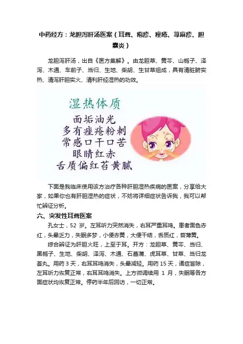 中药经方：龙胆泻肝汤医案（耳聋、疱疹、痤疮、荨麻疹、胆囊炎）