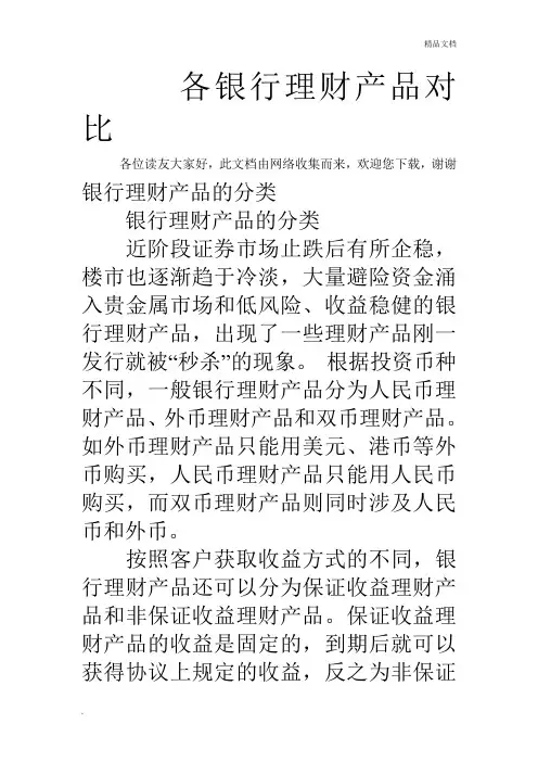 各银行理财产品对比