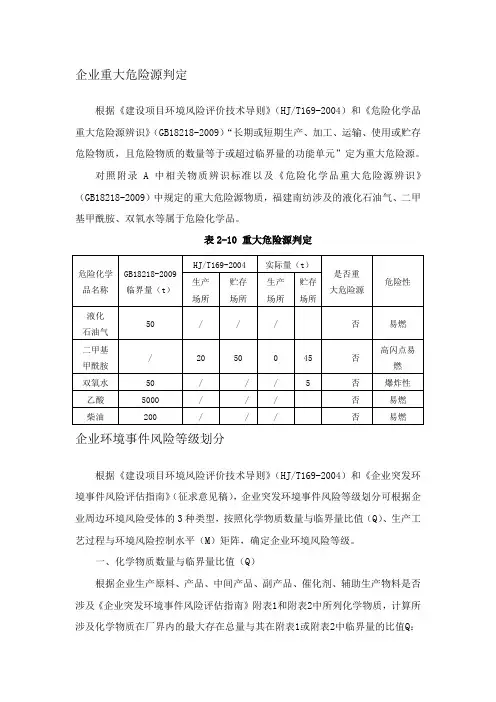 重大危险源判定及环境风险等级划分